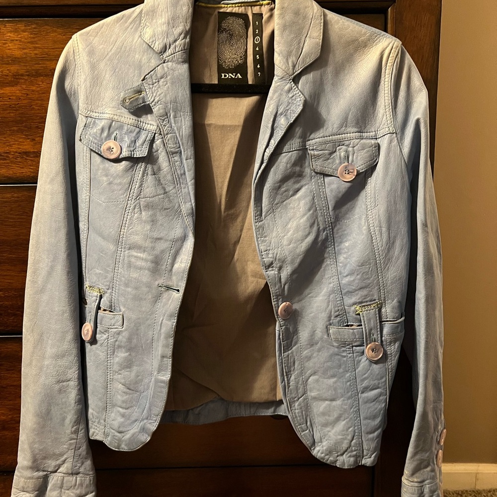 Women’s DNA Light Blue Leather Jacket - Picture 2 of 9